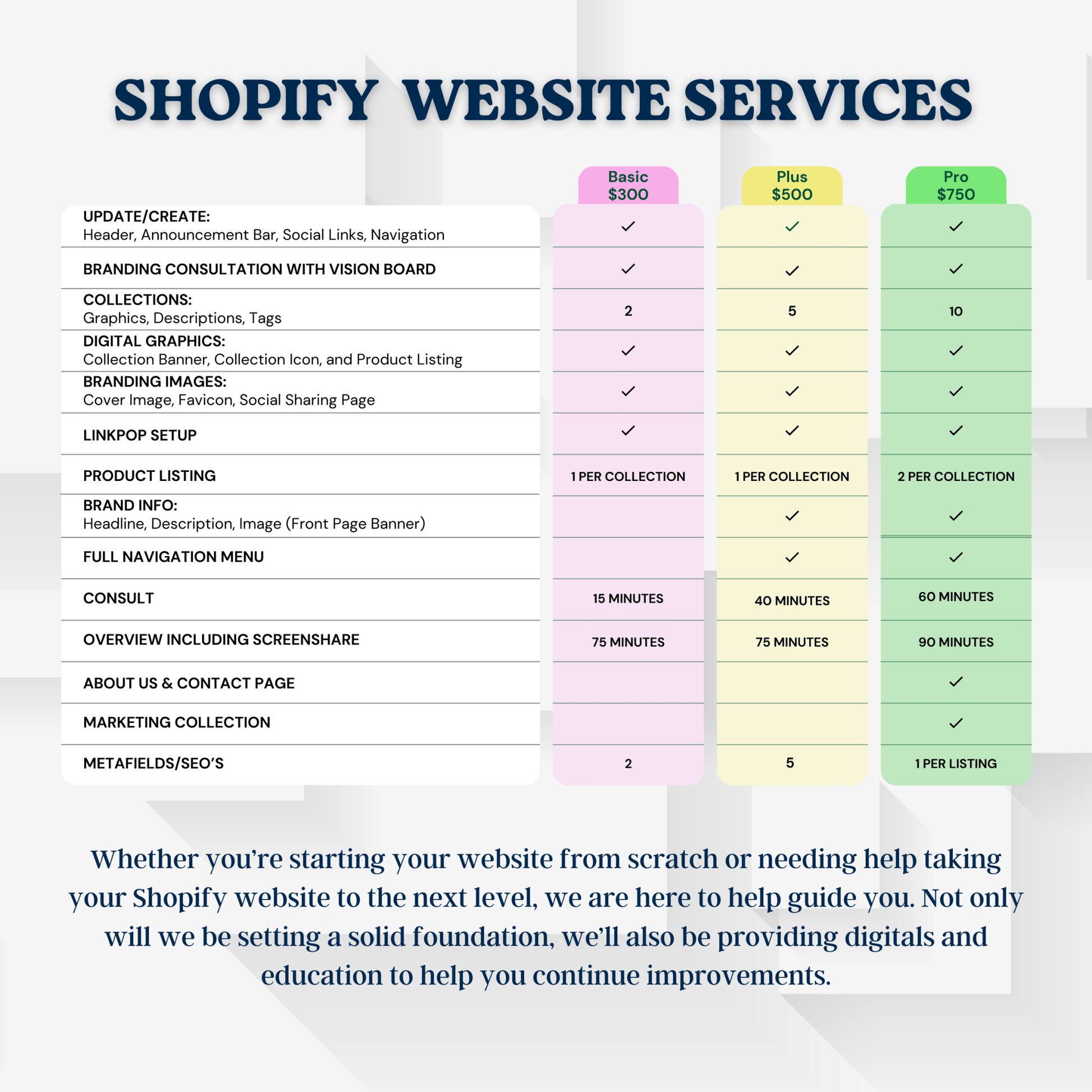 Website Development & Training for Shopify - SERVICES